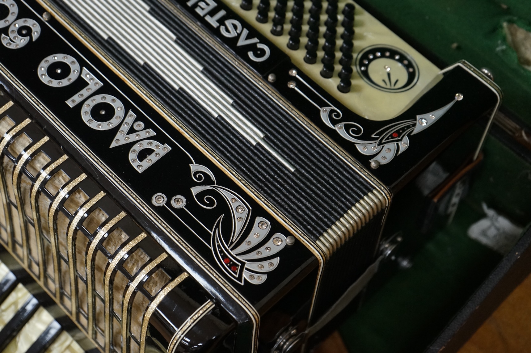 A cased Paolo Soprani Castelfidardo Italia piano accordion.